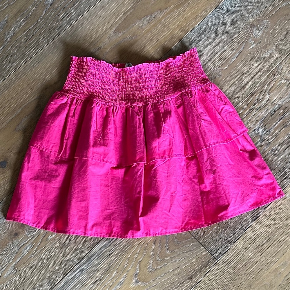 HT360 Collective Layered Ruffle Mini Skirt Fuchsia Smocked Waist Size M - Picture 4 of 9